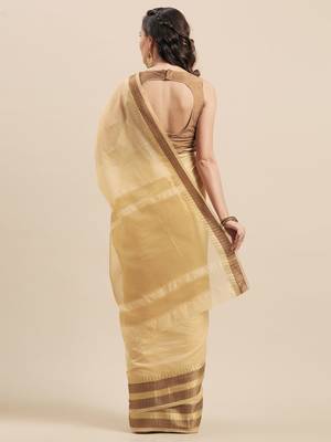 Shaily Women's Beige Cotton Silk Woven Design Saree 2