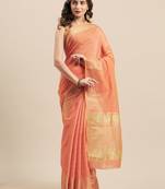Shaily Women's Peach Cotton Silk Woven Design Saree