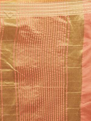 Shaily Women's Peach Cotton Silk Woven Design Saree 3