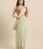 Shaily Women's Green Cotton Silk Woven Design Saree