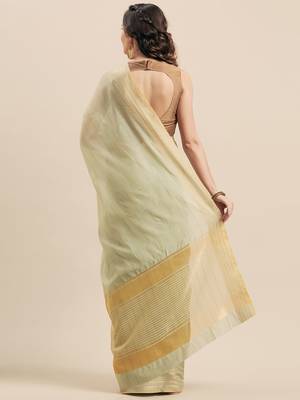 Shaily Women's Green Cotton Silk Woven Design Saree 2