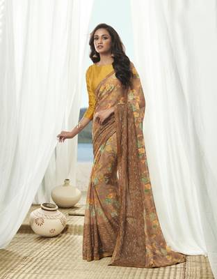 Shaily Women's Beige Georgette Embroidery Saree 1