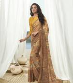 Shaily Women's Beige Georgette Embroidery Saree