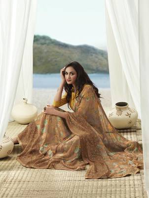 Shaily Women's Beige Georgette Embroidery Saree 2