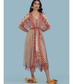 Ecru Printed Half Sleeve Kaftan Dress