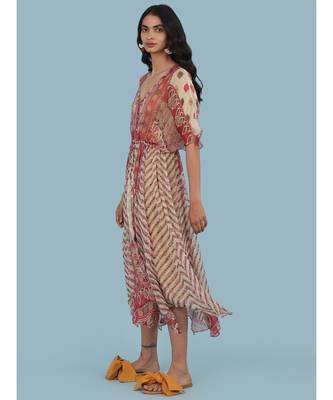 Ecru Printed Half Sleeve Kaftan Dress 2