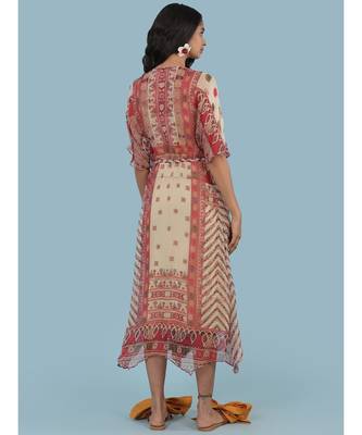 Ecru Printed Half Sleeve Kaftan Dress 4