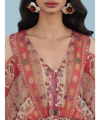 Ecru Printed Half Sleeve Kaftan Dress 5