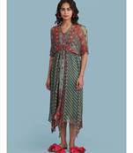Green Printed Half Sleeve Long Kaftan Dress