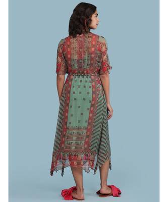 Green Printed Half Sleeve Long Kaftan Dress 4