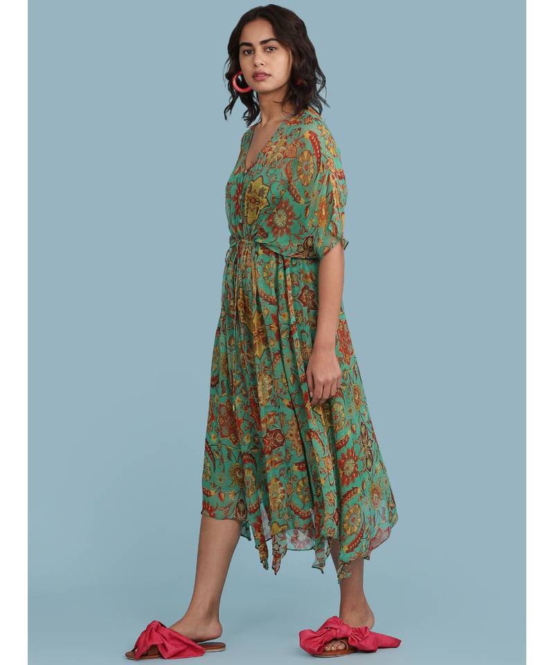 Green Floral Print Long Dress