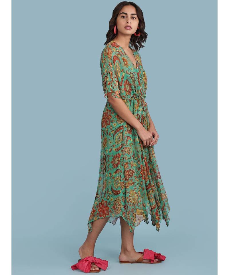 Green Floral Print Long Dress
