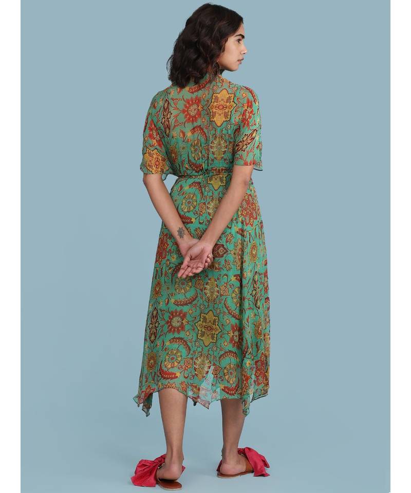 Green Floral Print Long Dress