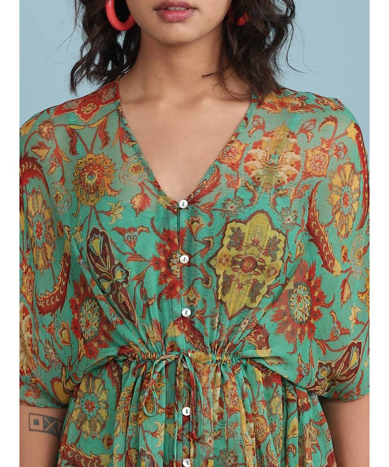 Green Floral Print Long Dress