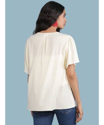 Round Embroidered Neck Short Sleeve Top 2