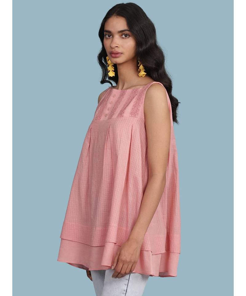 Pink Cotton Sleeveless Top