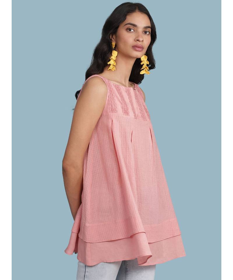 Pink Cotton Sleeveless Top