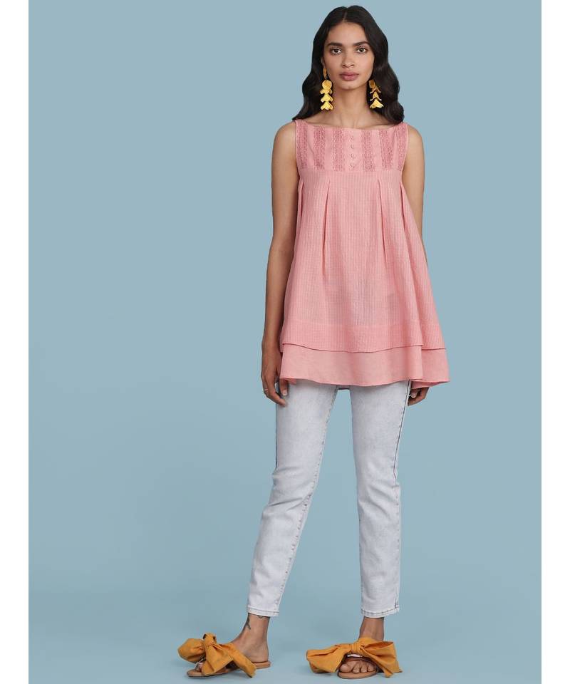 Pink Cotton Sleeveless Top
