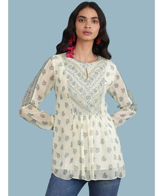 Ecru Floral Print 3/4 Sleeve Top 1
