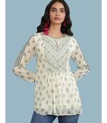 Ecru Floral Print 3/4 Sleeve Top