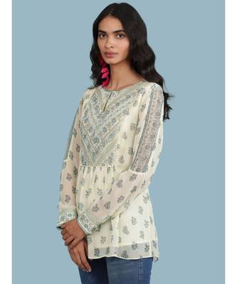 Ecru Floral Print 3/4 Sleeve Top 2