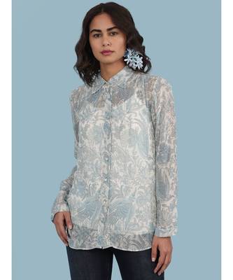 Ice Blue Floral Print Shirt 1