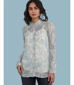 Ice Blue Floral Print Shirt