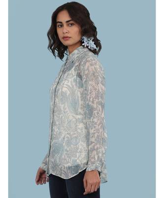 Ice Blue Floral Print Shirt 2
