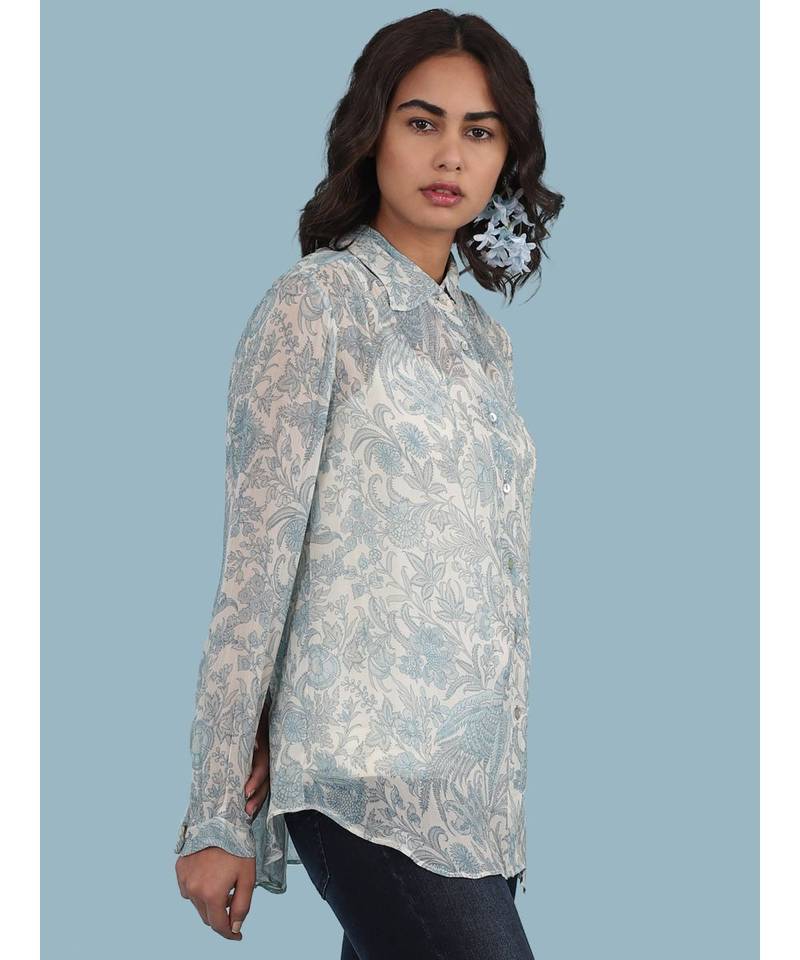 Ice Blue Floral Print Shirt