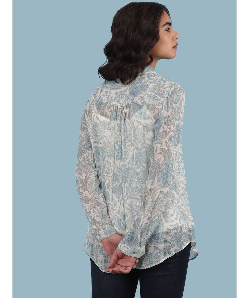 Ice Blue Floral Print Shirt