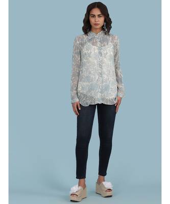 Ice Blue Floral Print Shirt 5