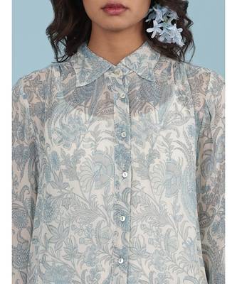 Ice Blue Floral Print Shirt 6