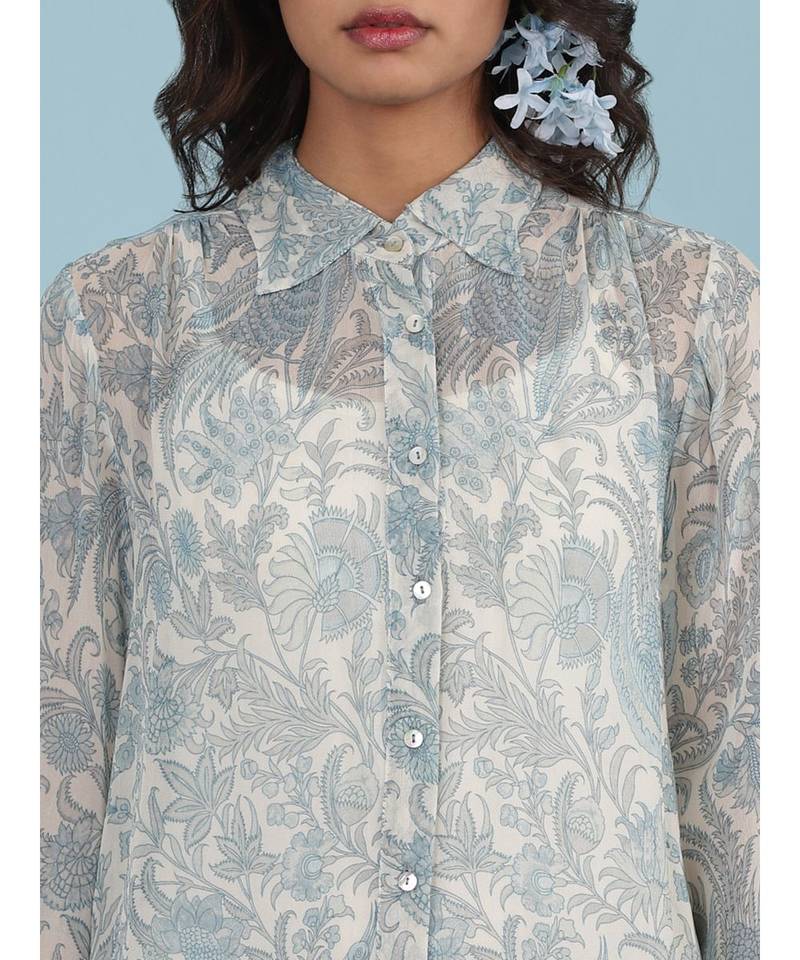 Ice Blue Floral Print Shirt