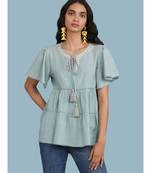 Ice Blue Tiered Short Sleeve Round Neck Top