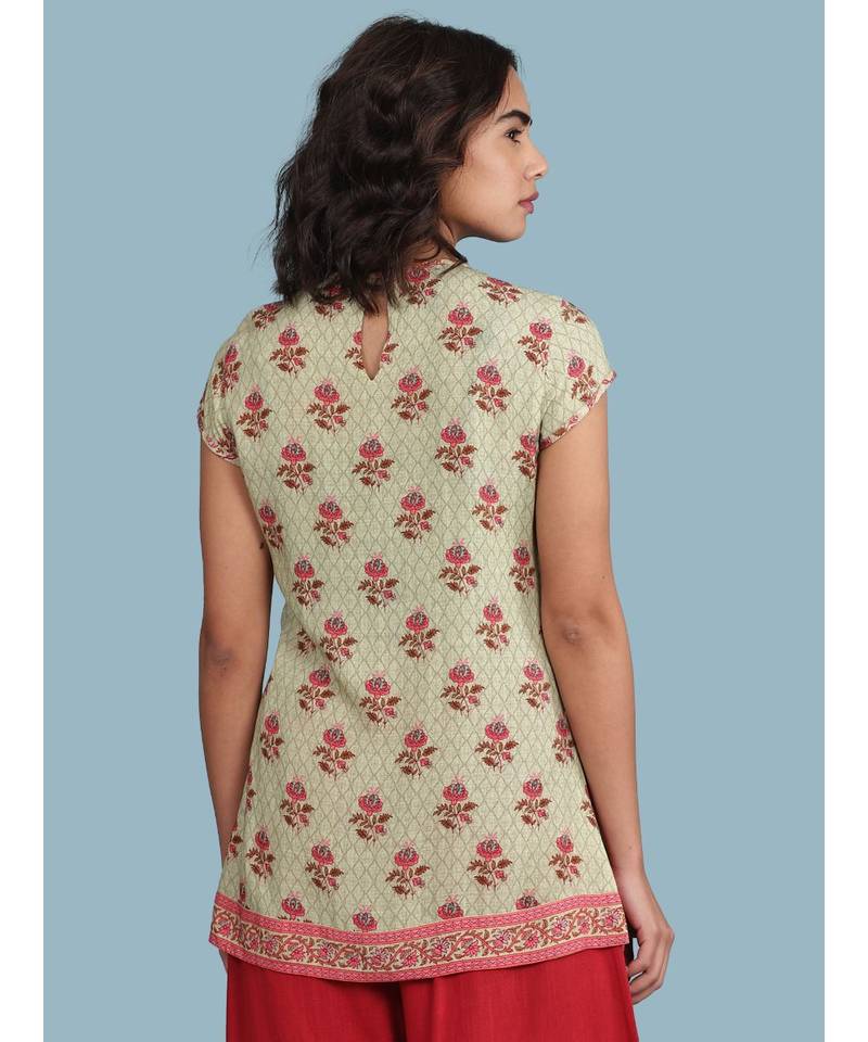 Green Floral Print Short Sleeve Top