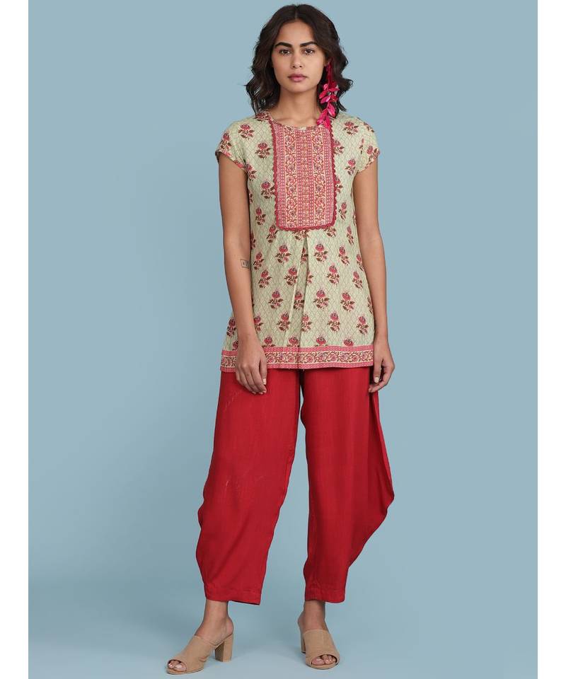 Green Floral Print Short Sleeve Top