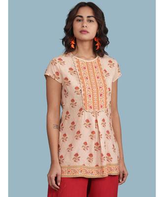Peach Floral Print Short Sleeve Top 1