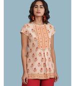 Peach Floral Print Short Sleeve Top