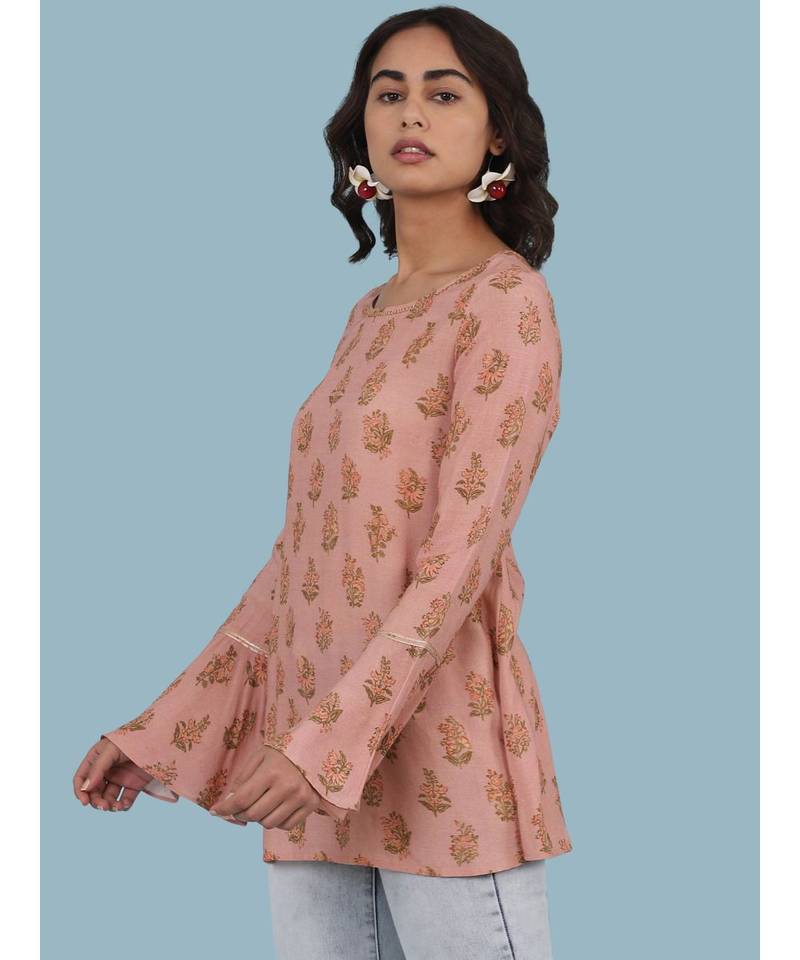 Pink Floral Print Full Sleeve Top