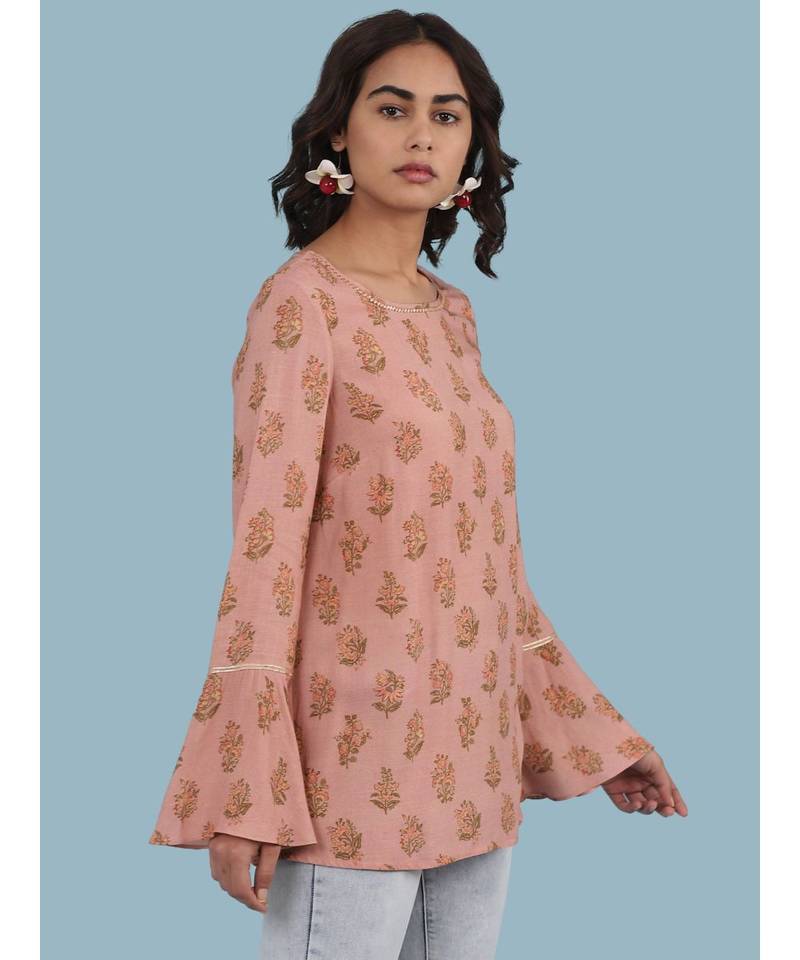 Pink Floral Print Full Sleeve Top
