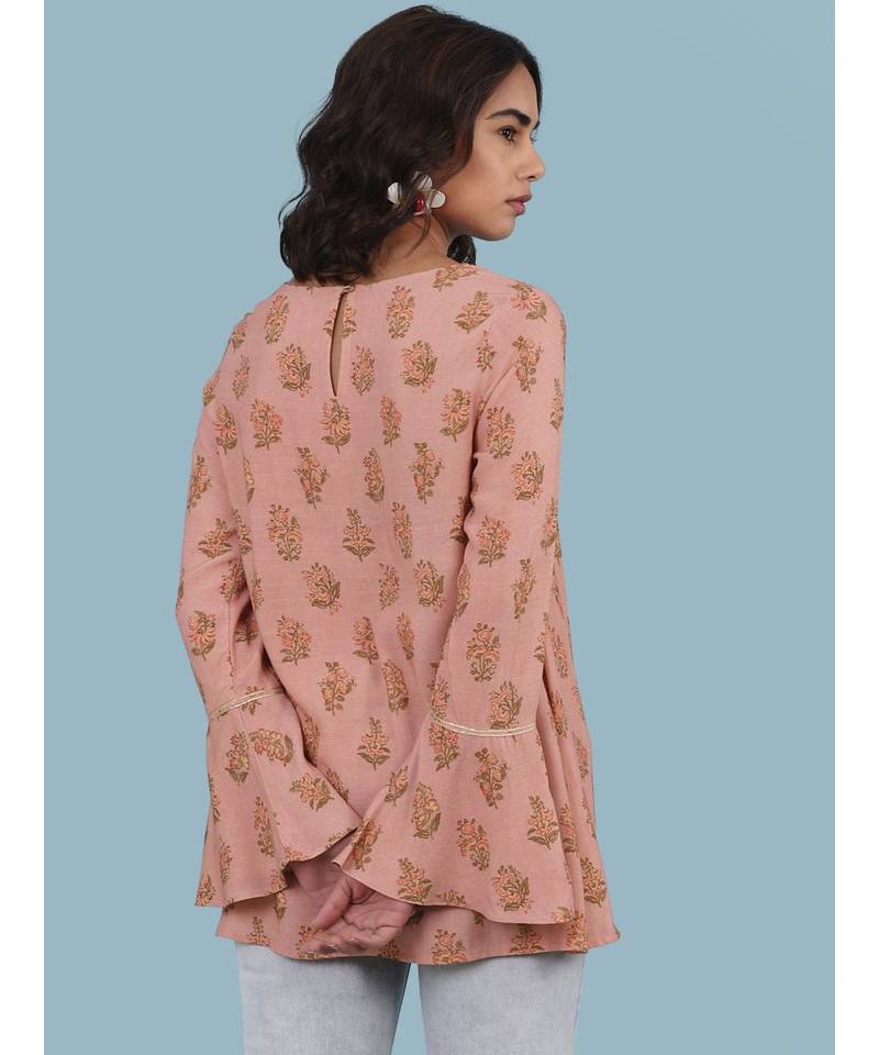 Pink Floral Print Full Sleeve Top