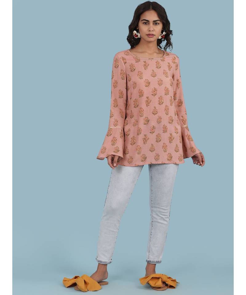 Pink Floral Print Full Sleeve Top