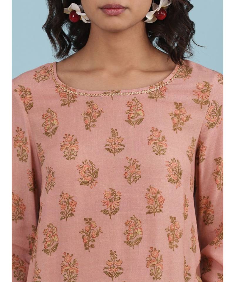 Pink Floral Print Full Sleeve Top
