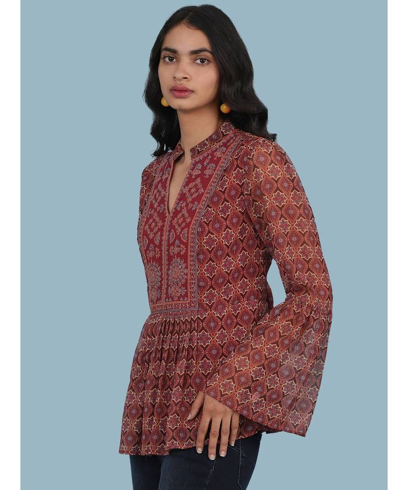 Maroon Printed Top