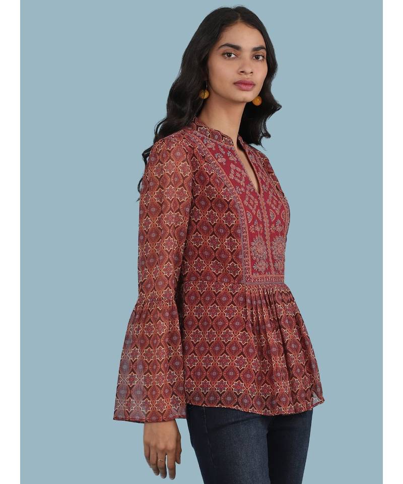 Maroon Printed Top