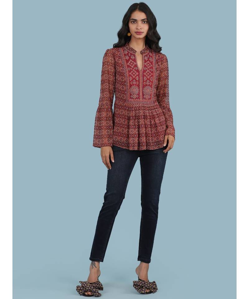 Maroon Printed Top