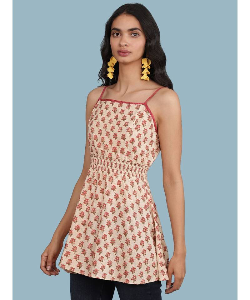 Ecru Floral Print Strappy Top