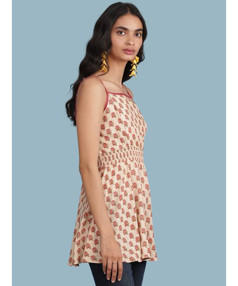 Ecru Floral Print Strappy Top