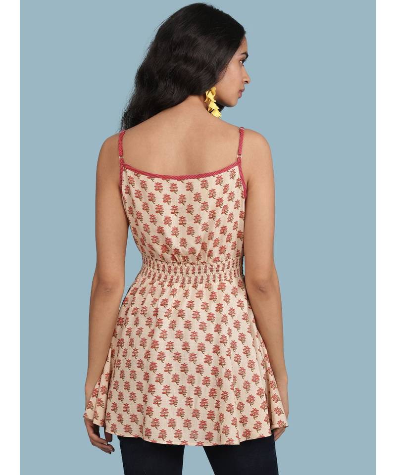 Ecru Floral Print Strappy Top