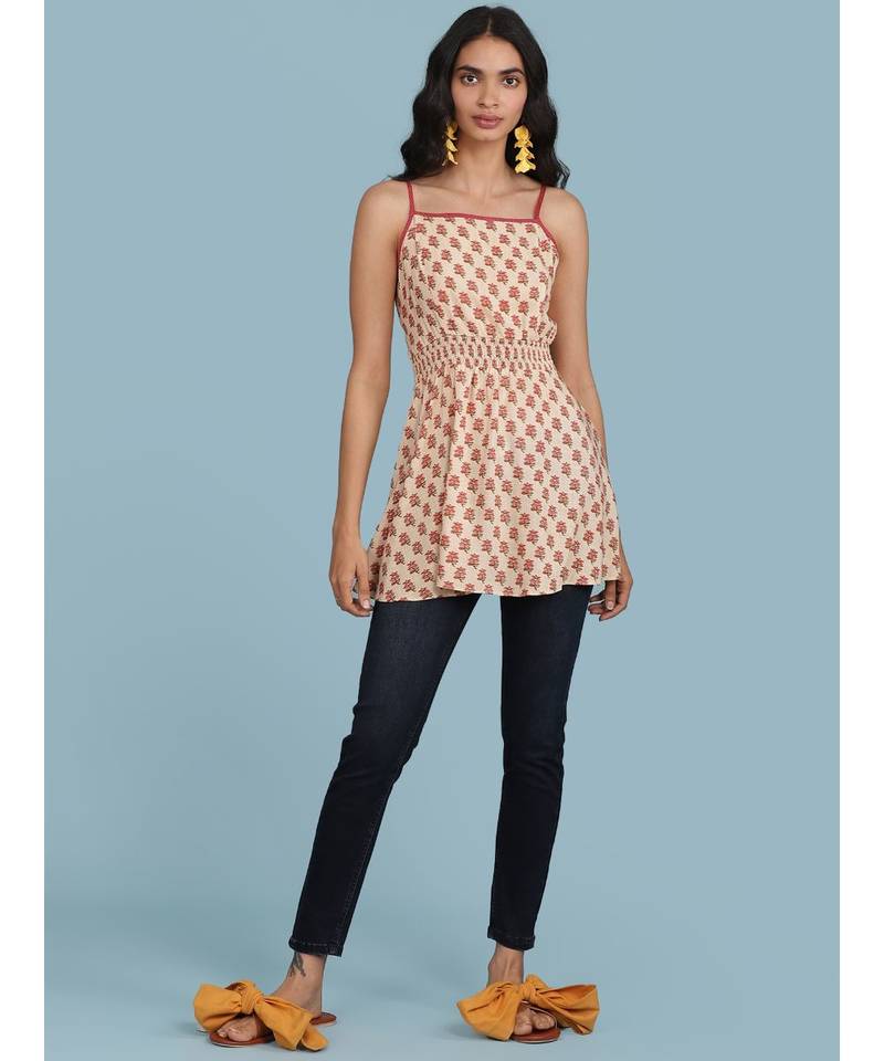 Ecru Floral Print Strappy Top